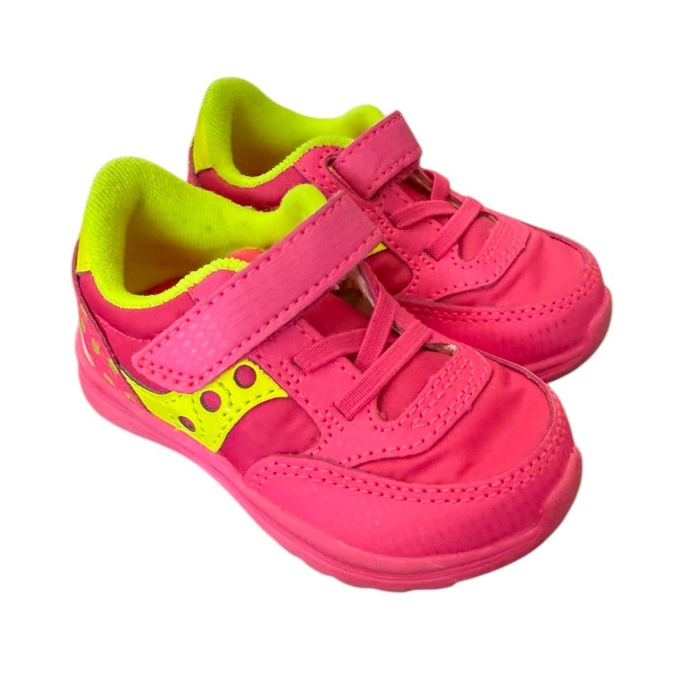 Saucony Baby Jazz Lite Kids Pink and Neon Yellow Athletic Sneakers-Size 4M